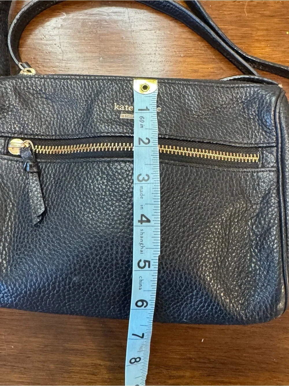 Kate Spade 8x6.5 Crossbody Bag Black Leather Zipper Pockets Adjustable Strap